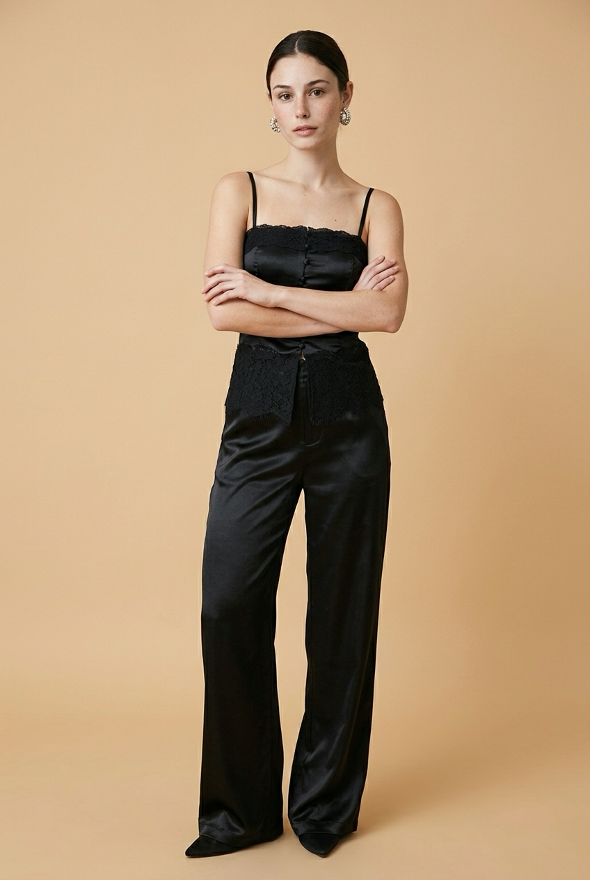 SET SATINADO NEGRO TIRANTES