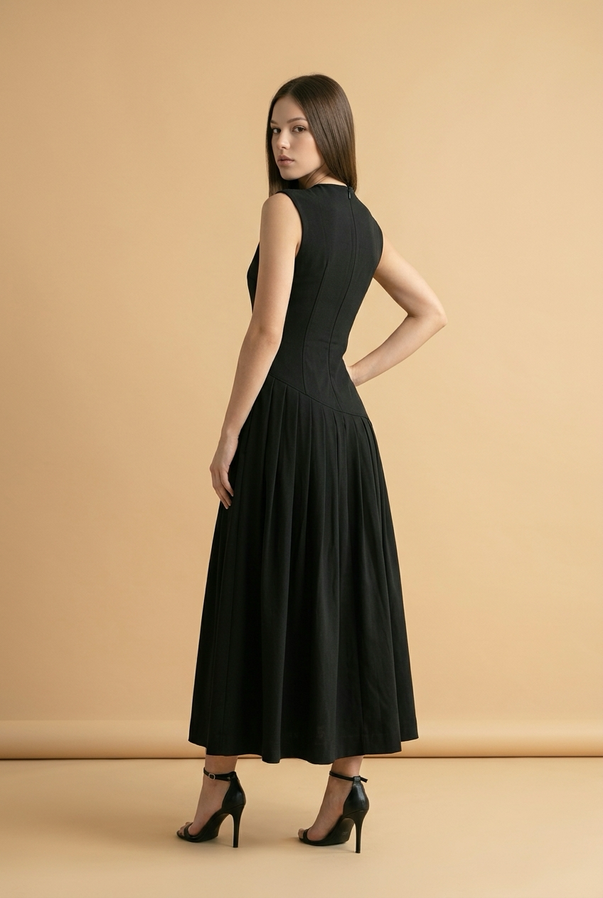 VESTIDO NEGRO MIDI PLAIN