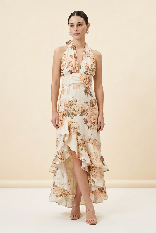 VESTIDO MIDI FLORES HALTER