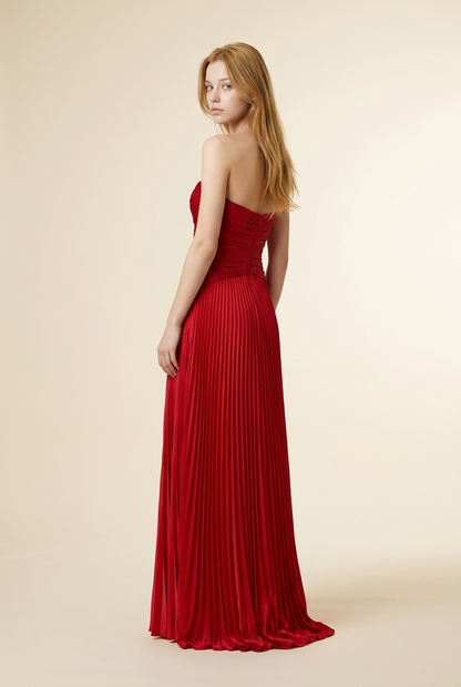 VESTIDO LARGO STRAPLESS ROJO