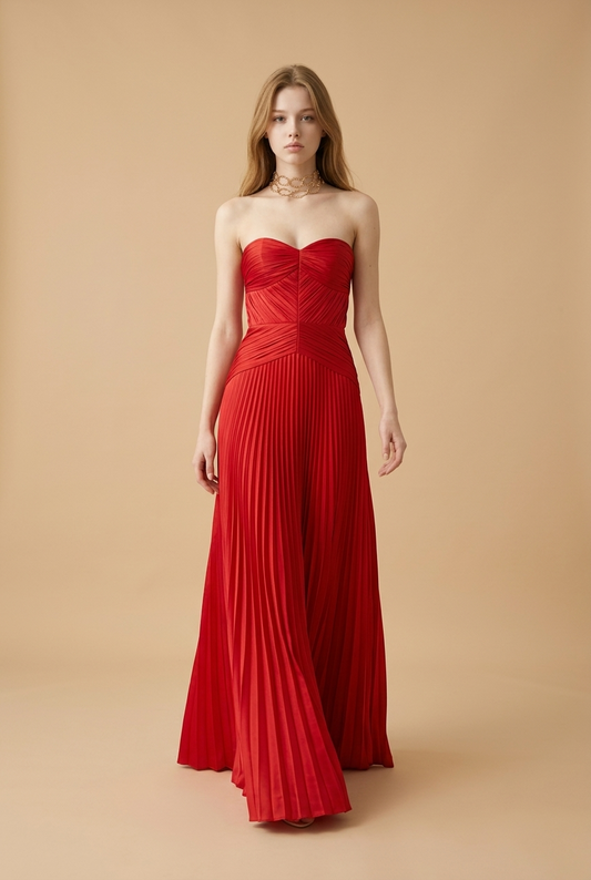 VESTIDO LARGO STRAPLESS ROJO