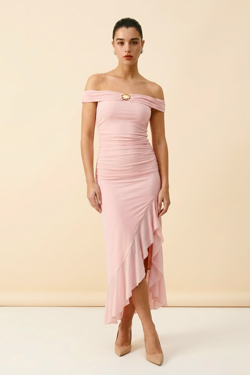 VESTIDO MESH ROSA PALO