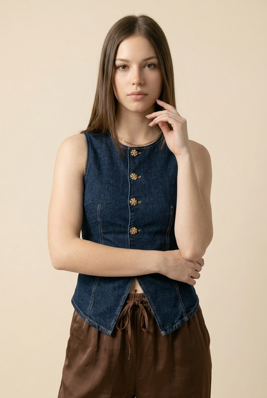 CHALECO DENIM LIGHT Y DARK BLUE