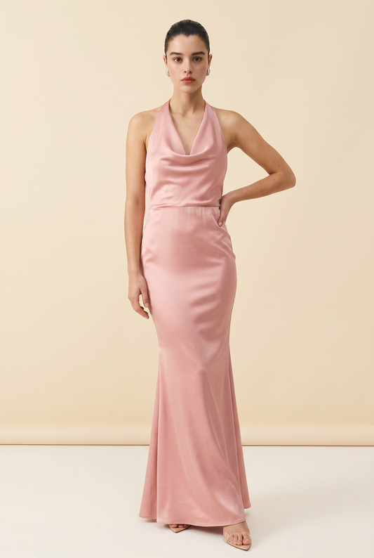 VESTIDO LARGO ROSA SATIN