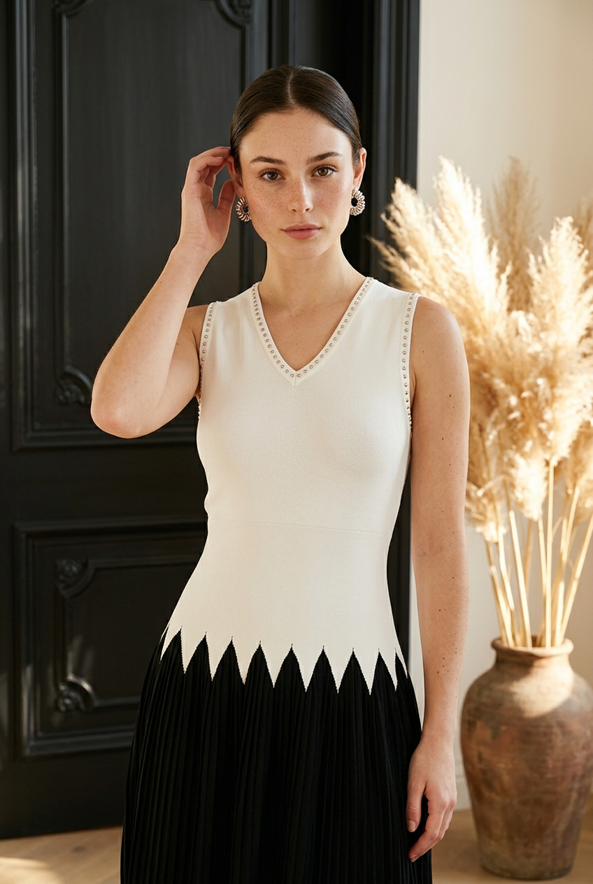 VESTIDO MIDI PUNTO B&W