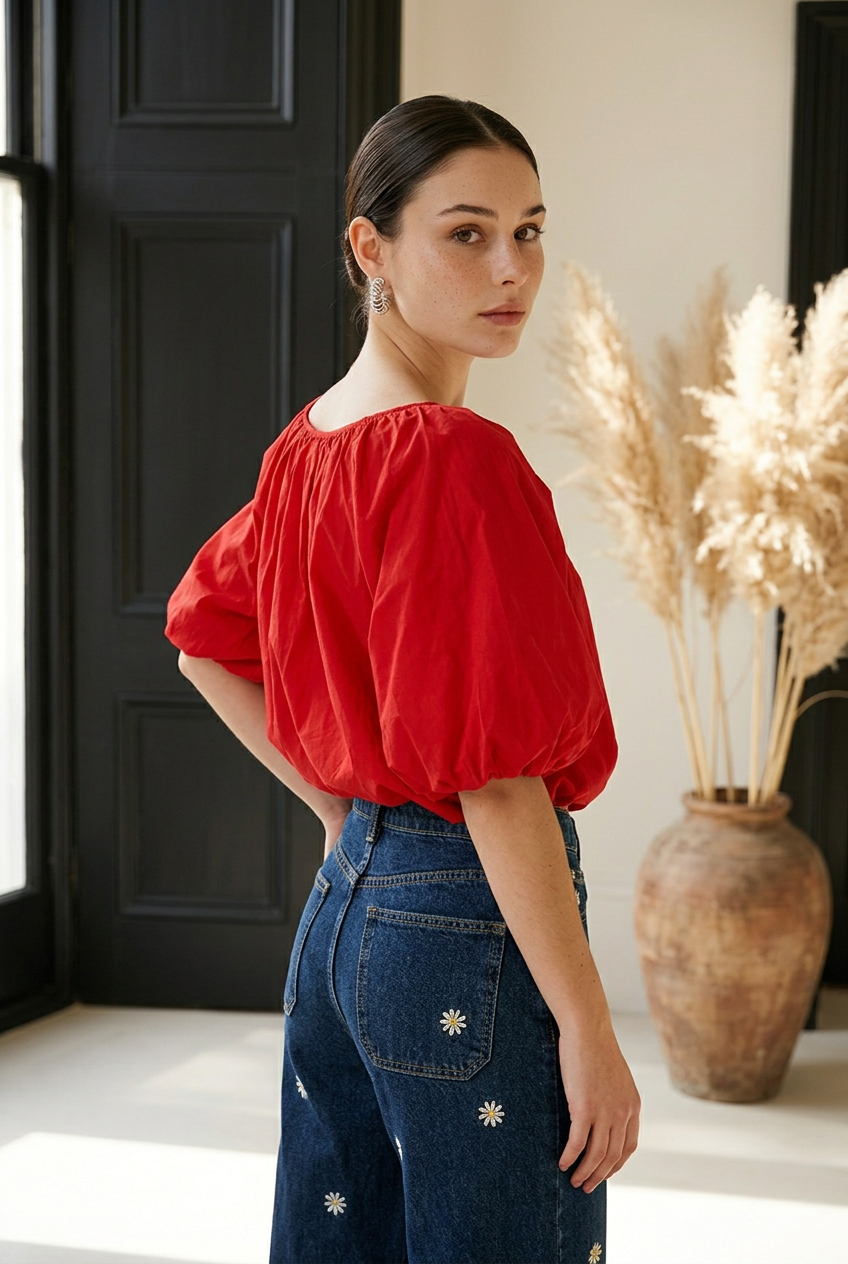 BLUSA MANGA ABULTADA MOÑOS