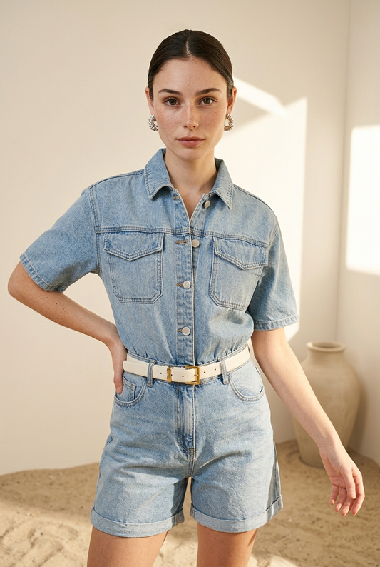 JUMPSUIT DENIM CINTO BLANCO