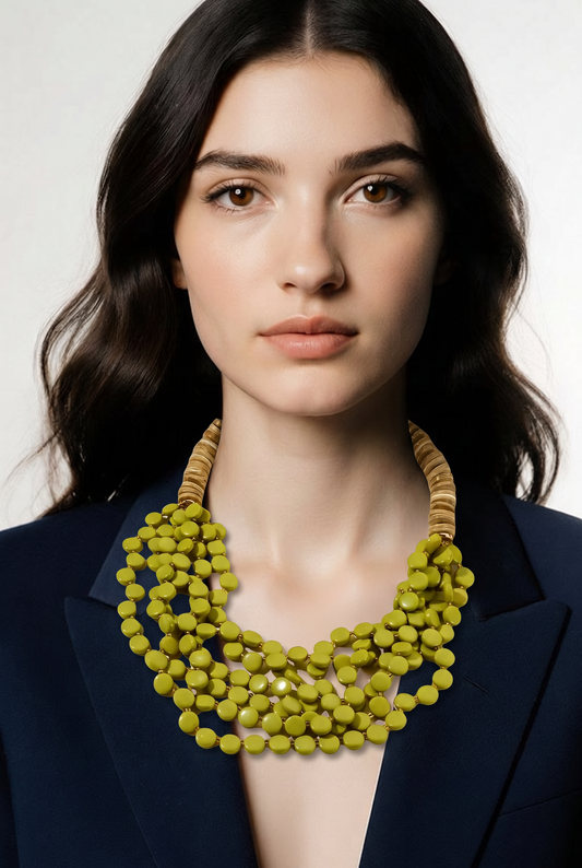 COLLAR VERDE OLIVA CUENTAS PLANAS