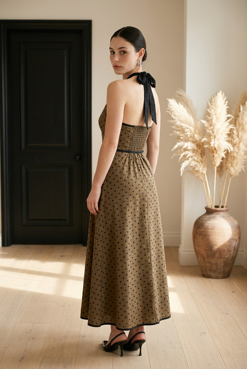 VESTIDO MIDI HALTER POLKA DOTS