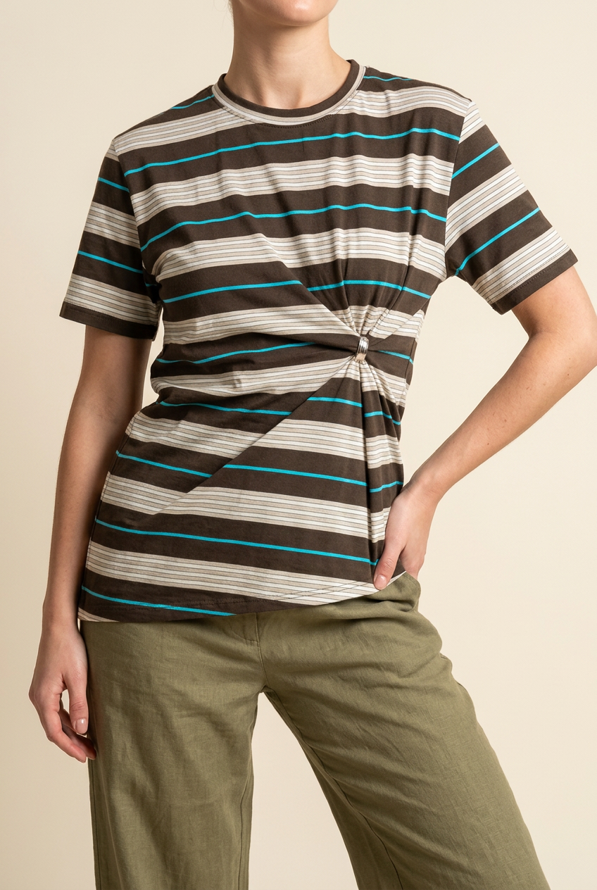 BLUSA MC RAYAS CAFE AZUL