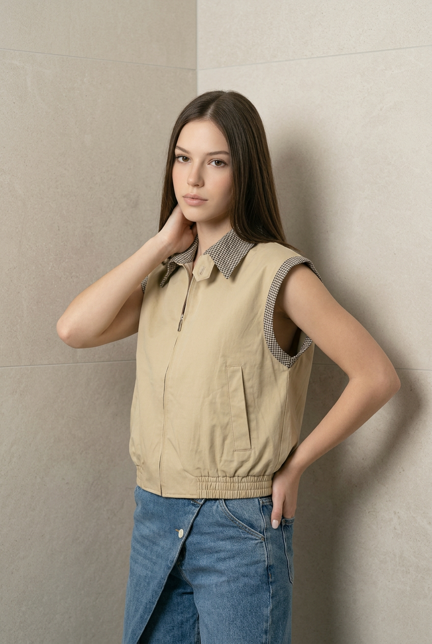 CHALECO BEIGE CUELLO