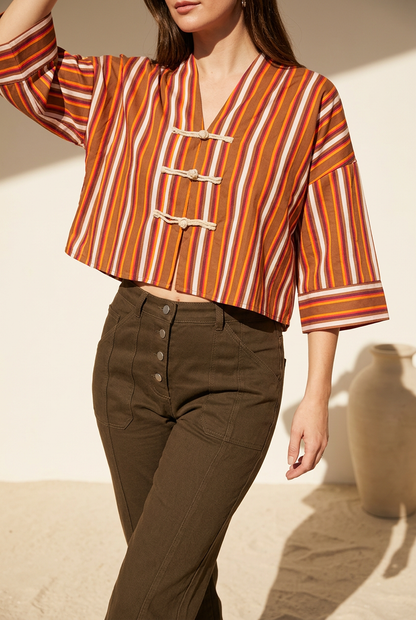 BLUSA ORIENTAL RAYAS NARANJA