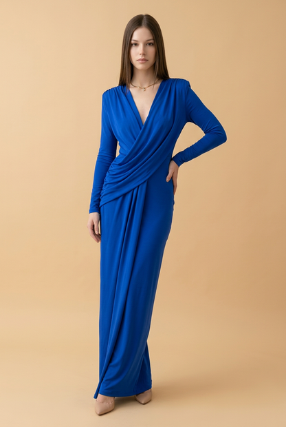 VESTIDO LARGO ML AZUL REY