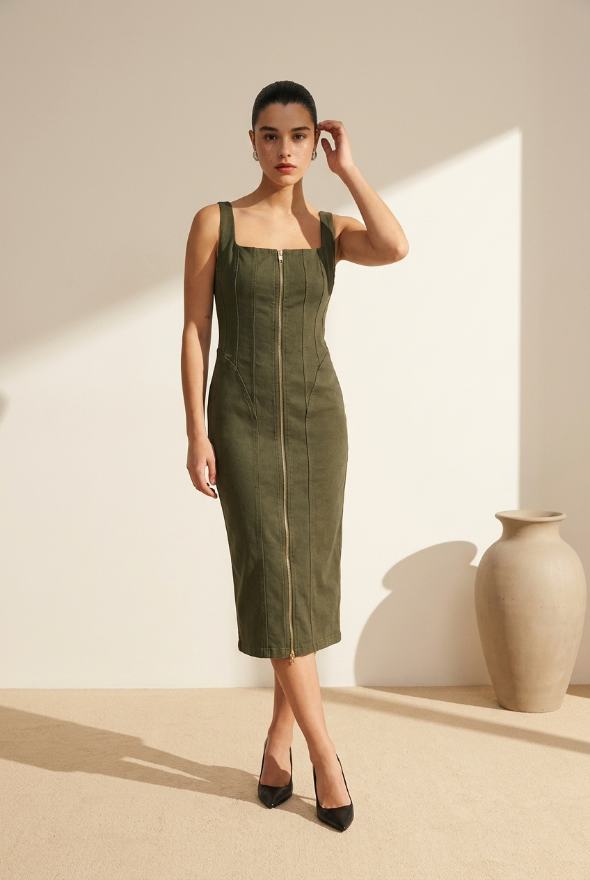 VESTIDO MIDI DENIM OLIVE