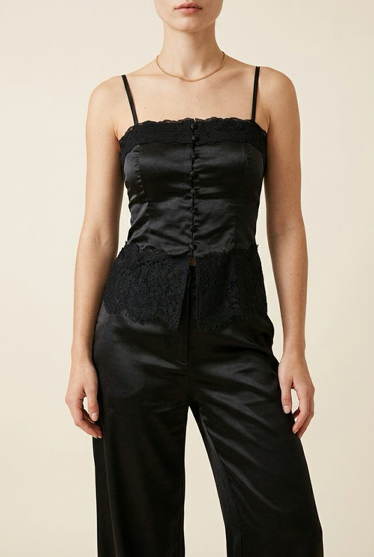 SET SATINADO NEGRO TIRANTES