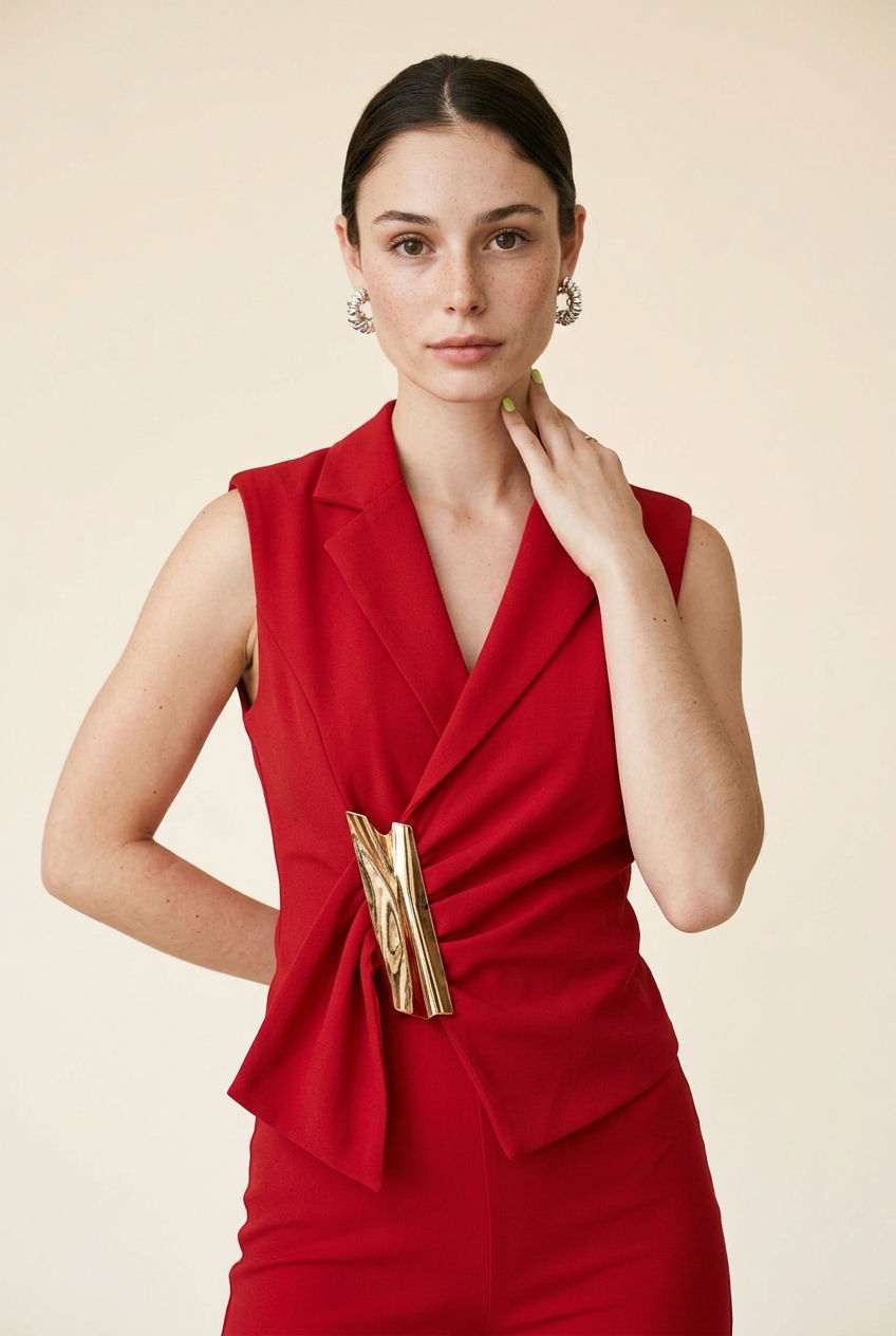 PALAZZO APLIQUE DORADO BEIGE Y ROJO