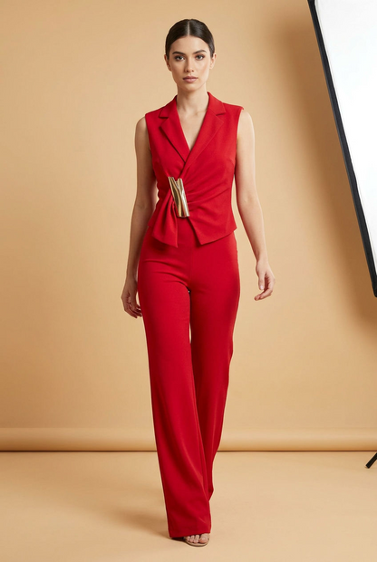 PALAZZO APLIQUE DORADO BEIGE Y ROJO