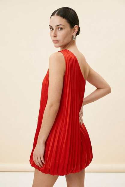 VESTIDO CORTO ROJO UNA MANGA