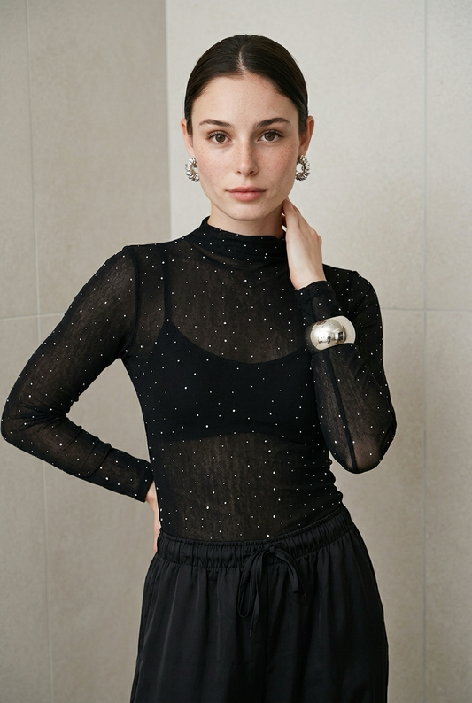 BLUSA ML NEGRA BRILLOS