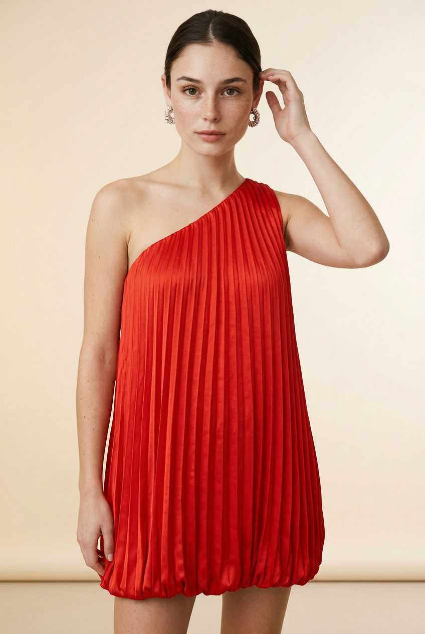VESTIDO CORTO ROJO UNA MANGA