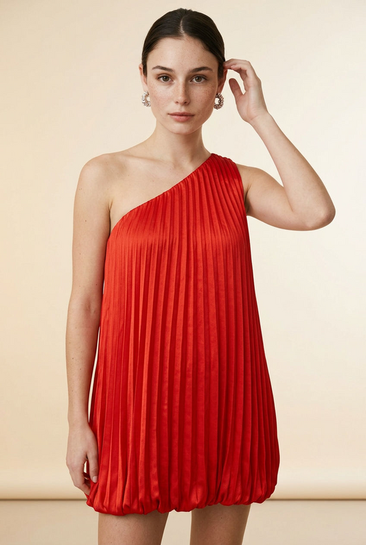 VESTIDO CORTO ROJO UNA MANGA