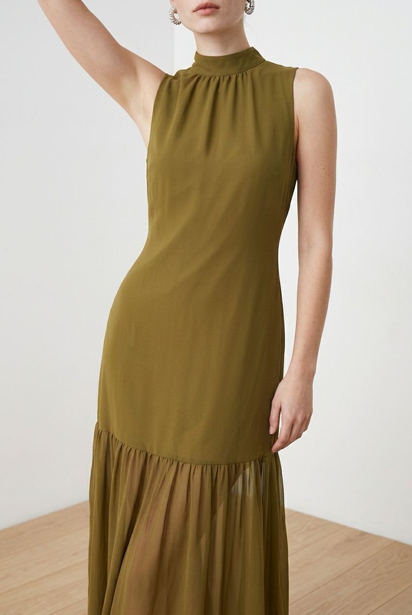 VESTIDO MIDI MOSTAZA