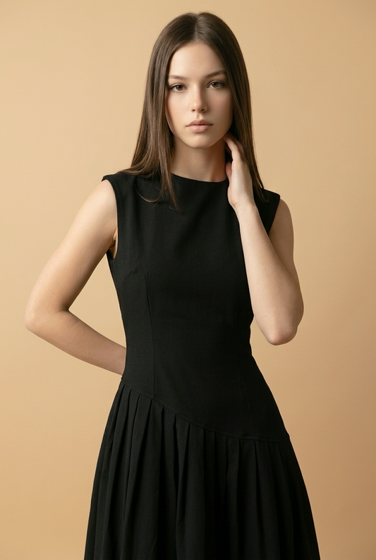 VESTIDO NEGRO MIDI PLAIN