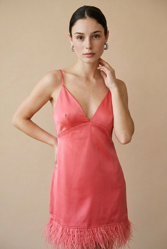 VESTIDO SATINADO PLUMAS