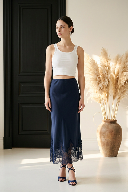 FALDA AZUL ENCAJE