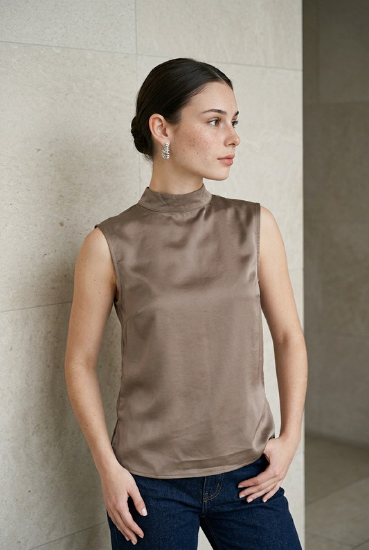 BLUSA PLAIN SATINADO TAUPE