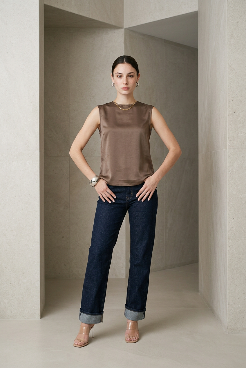 BLUSA PLAIN SATINADO TAUPE