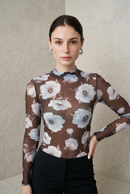 BLUSA ML MESH FLORES