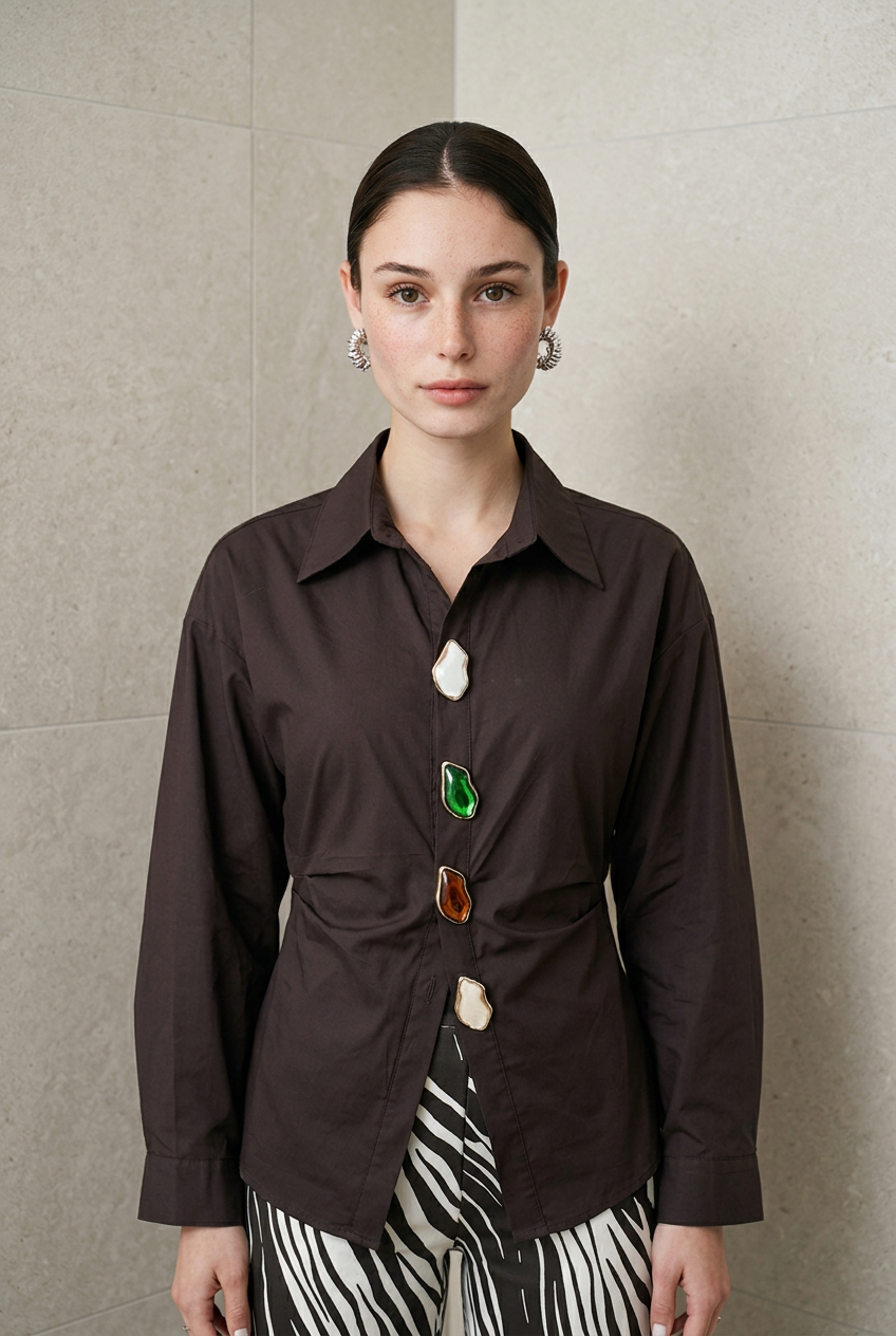 CAMISA CAFE DETALLE BOTON
