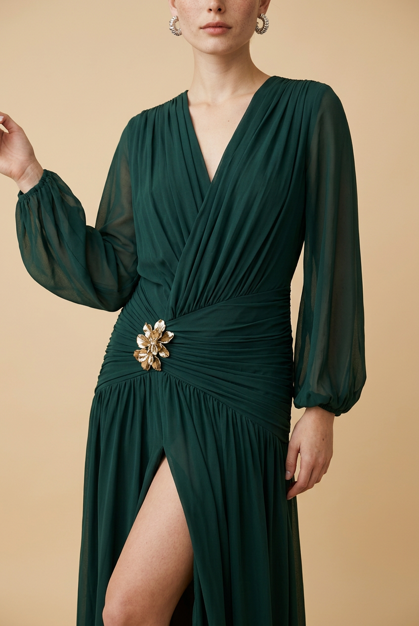VESTIDO ML DETALLE DORADO
