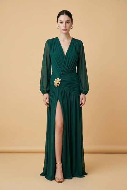 VESTIDO ML DETALLE DORADO