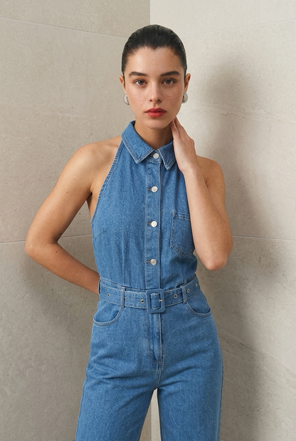 PALAZZO DENIM CUELLO TIPO POLO