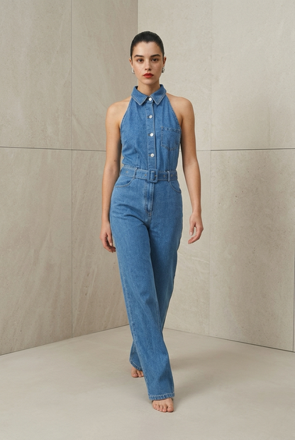 PALAZZO DENIM CUELLO TIPO POLO