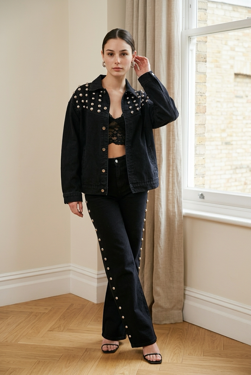 CONJUNTO NEGRO STUDS DENIM