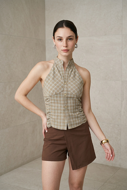 BLUSA HALTER CUADROS BOTONES