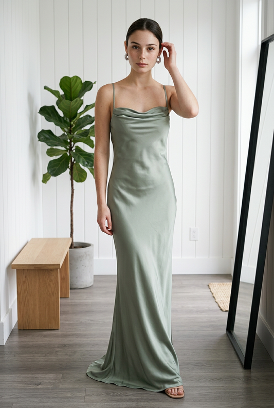 VESTIDO SATIN LARGO VERDE