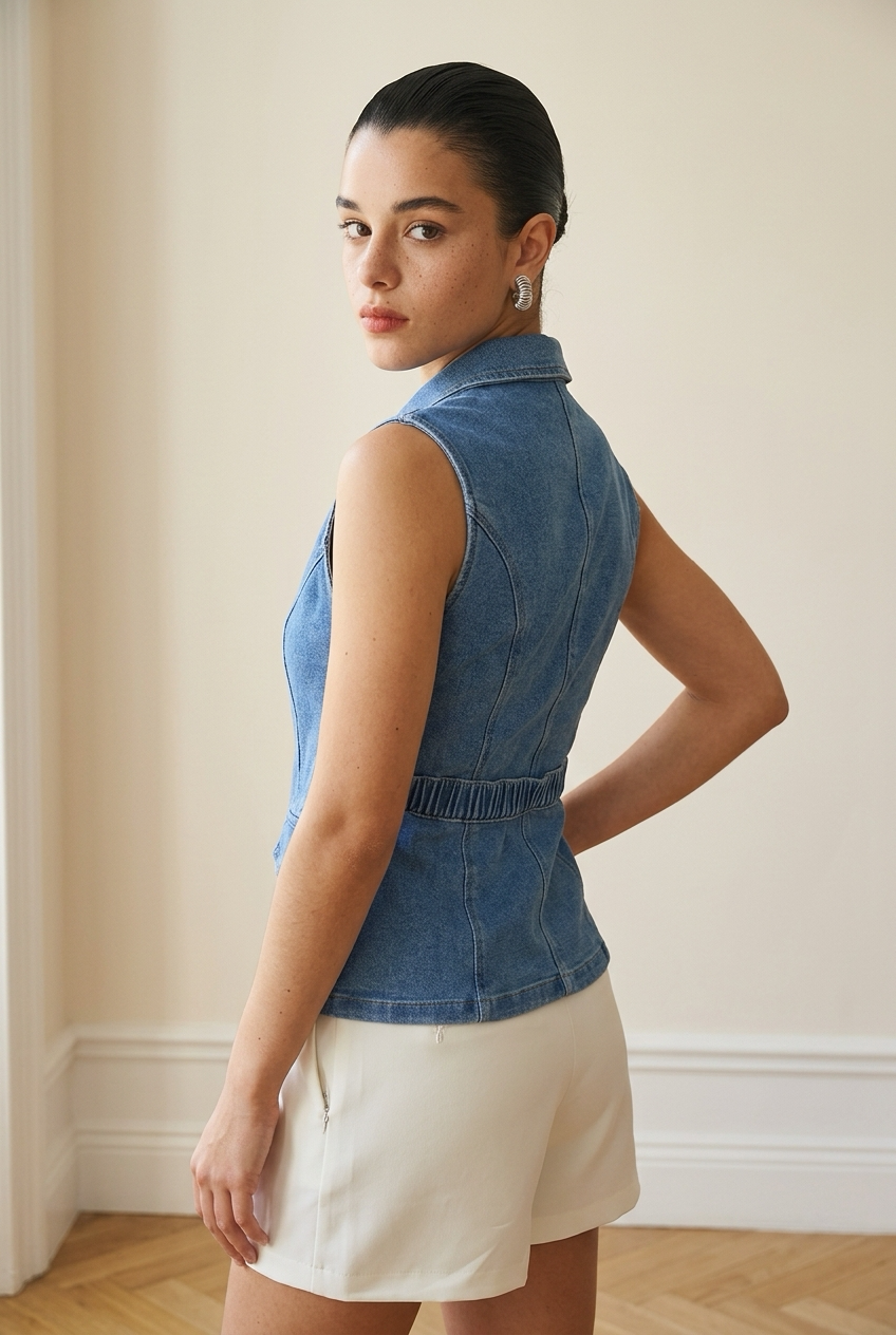 CHALECO LARGO DENIM CINTO