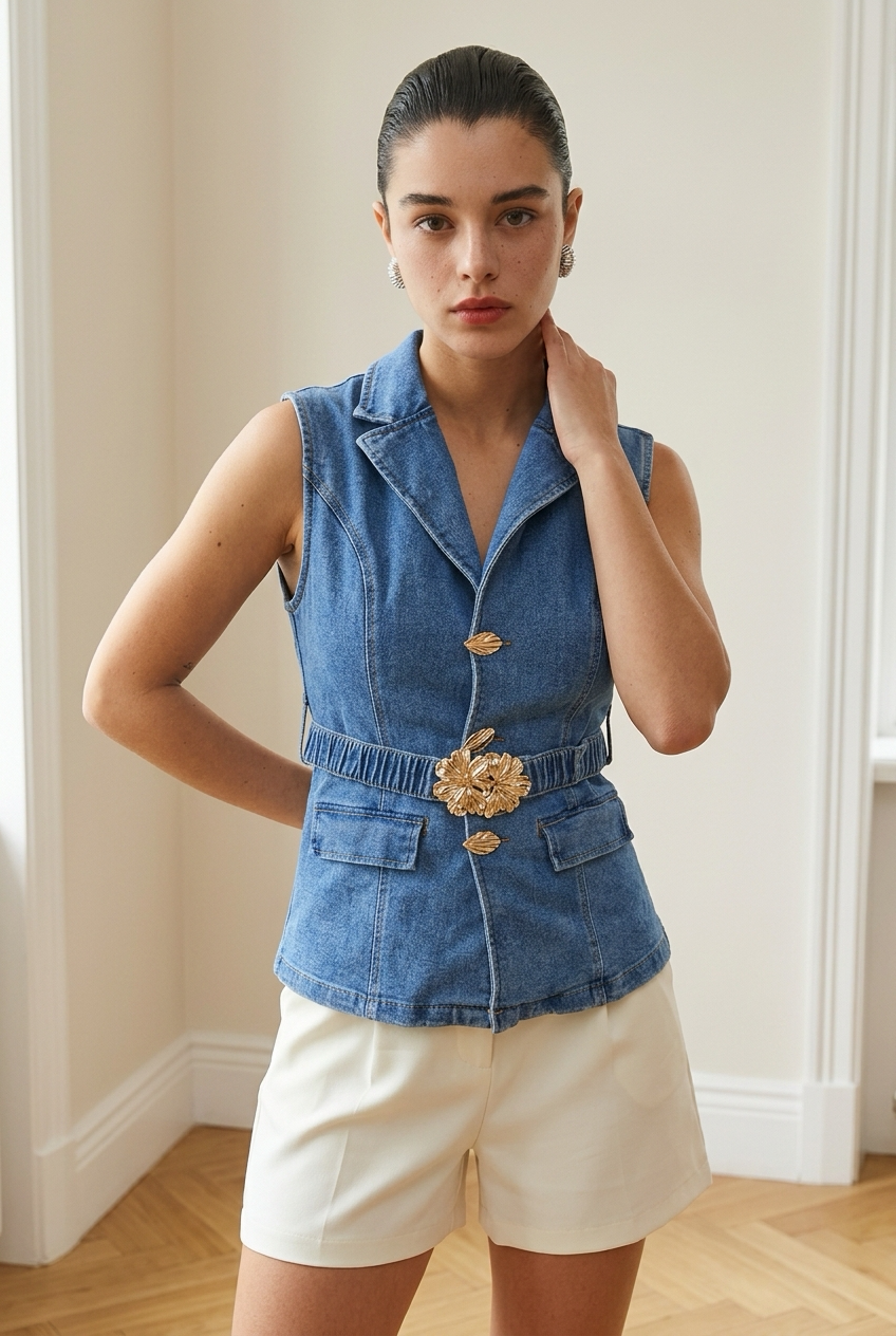 CHALECO LARGO DENIM CINTO