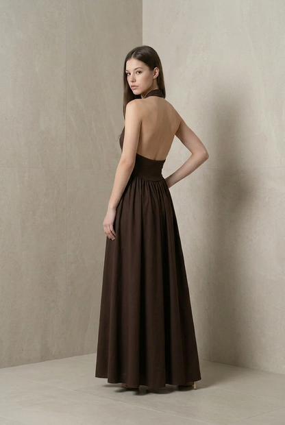 VESTIDO CAFE HALTER MIDI