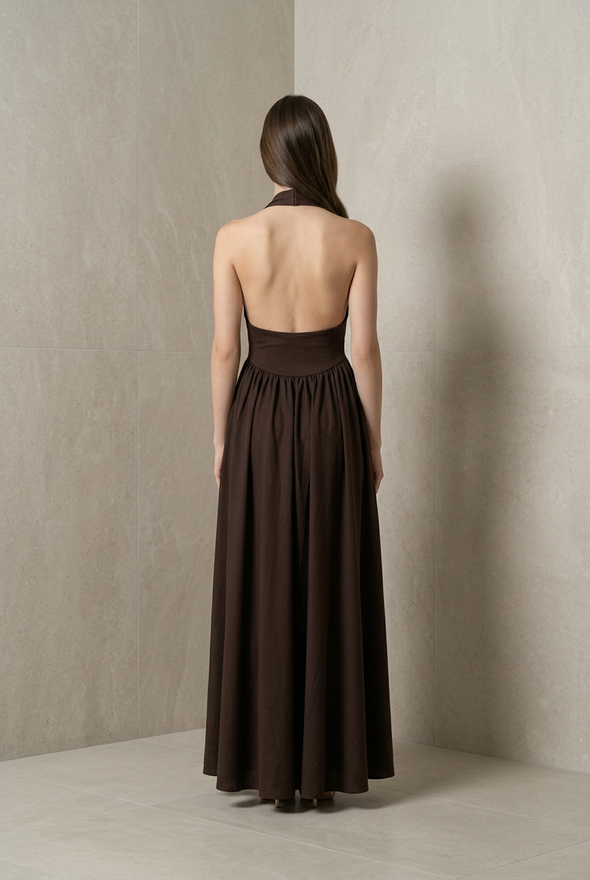 VESTIDO CAFE HALTER MIDI