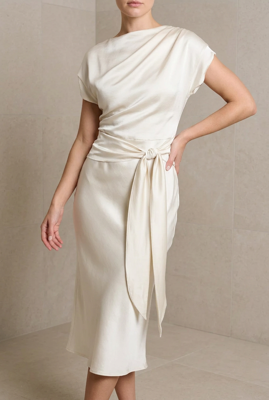 VESTIDO MIDI SATIN IVORY